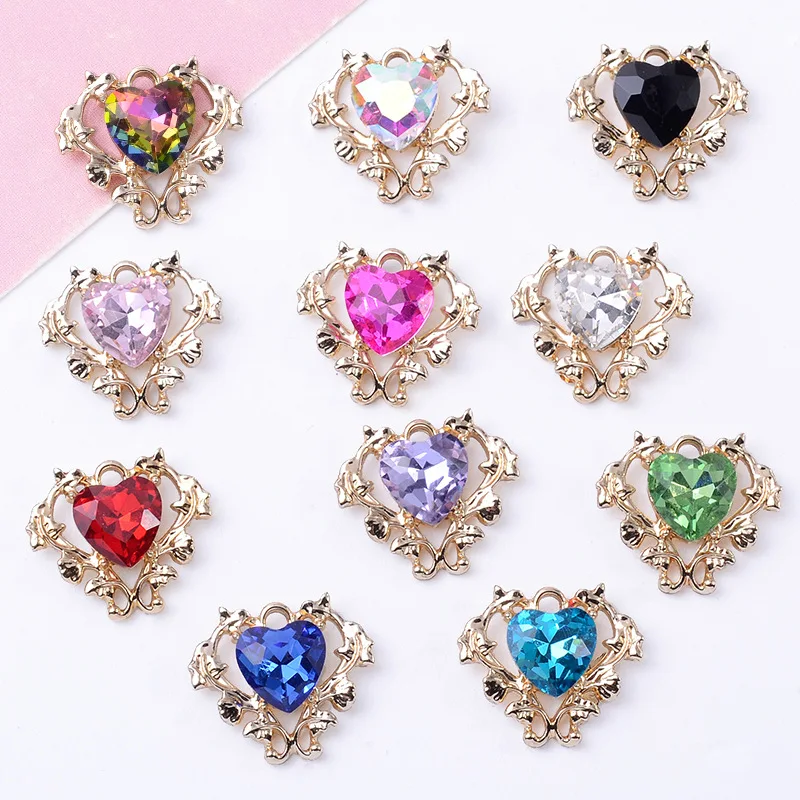 10PCS New Arrival Fashion Statement Earrings Alloy Components Baroque Style Openwork Heart Design Colour-Retaining Crystal Penda