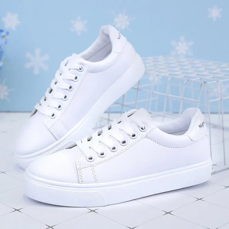 Women Sneakers 2025 Fashion Breathble Vulcanized Shoes Pu Leather Platform Shoes White Lace Up Casual Shoes Zapatos Mujer