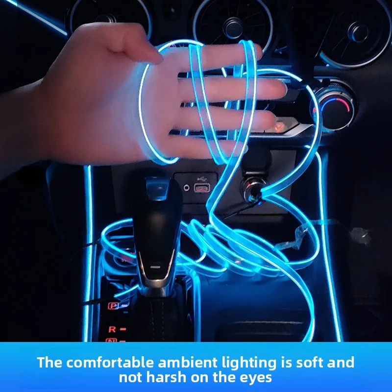 Car Interior Atmosphere LED Light Strip USB Cold White Light No Wiring Required Vehicle Accessories Modification Lamp Band