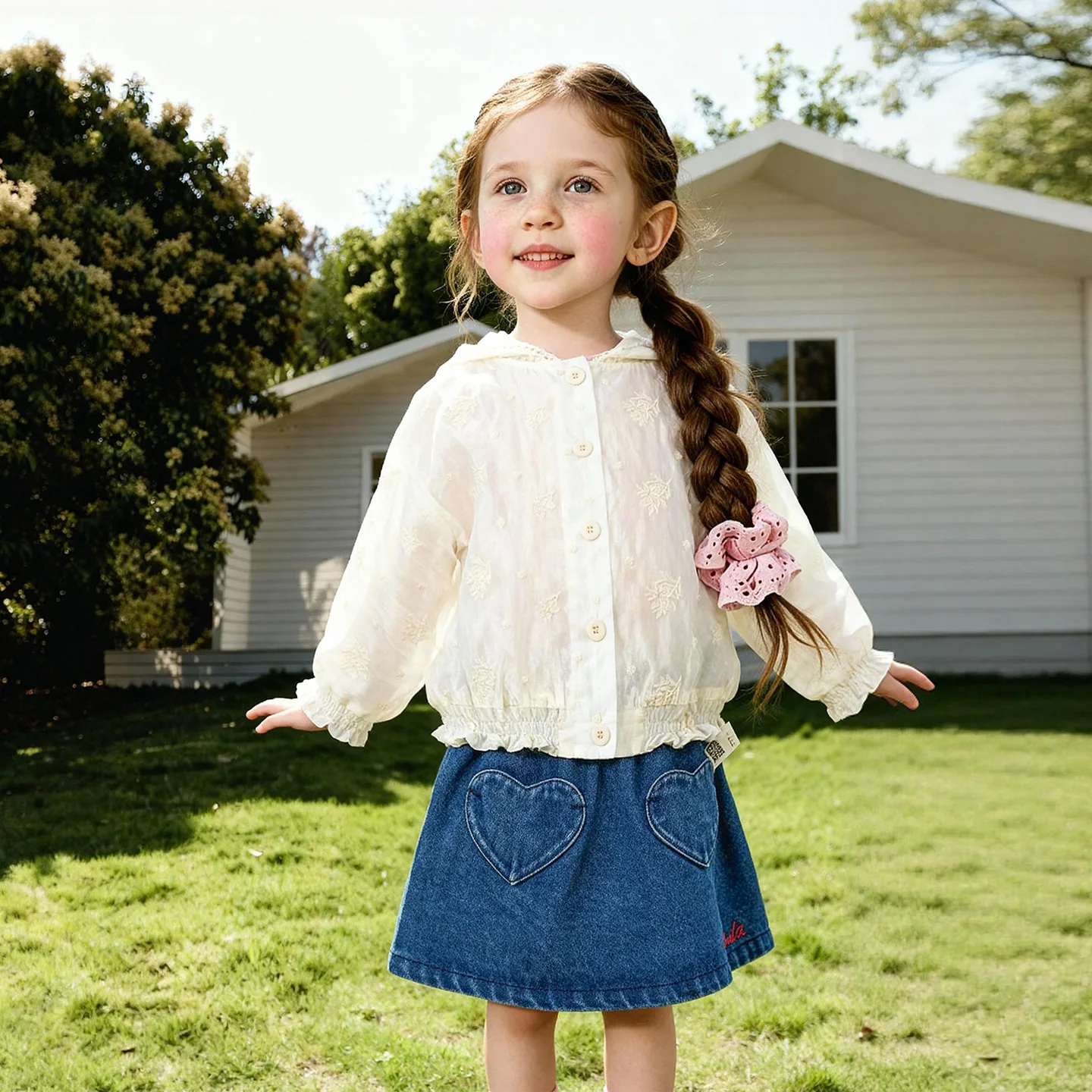 

Amila 2026 Summer New Style Children's And Girls' Outerwear Sweet Batwing Sleeve Shirt With Ruffle Cuffs Thin Jacket
