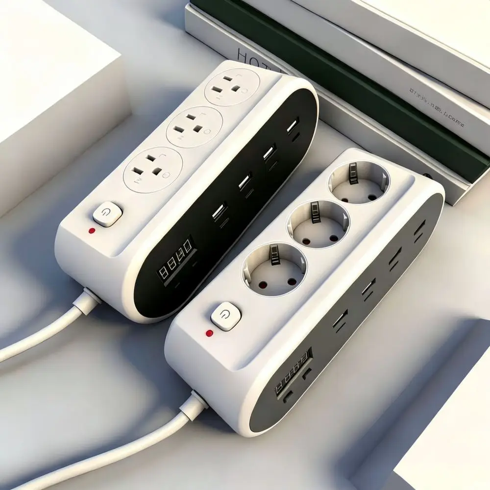 Electric Extension Socket Digital Display Four Type C Ports Multi Functional Desktop Power Strip For Mobile Devices