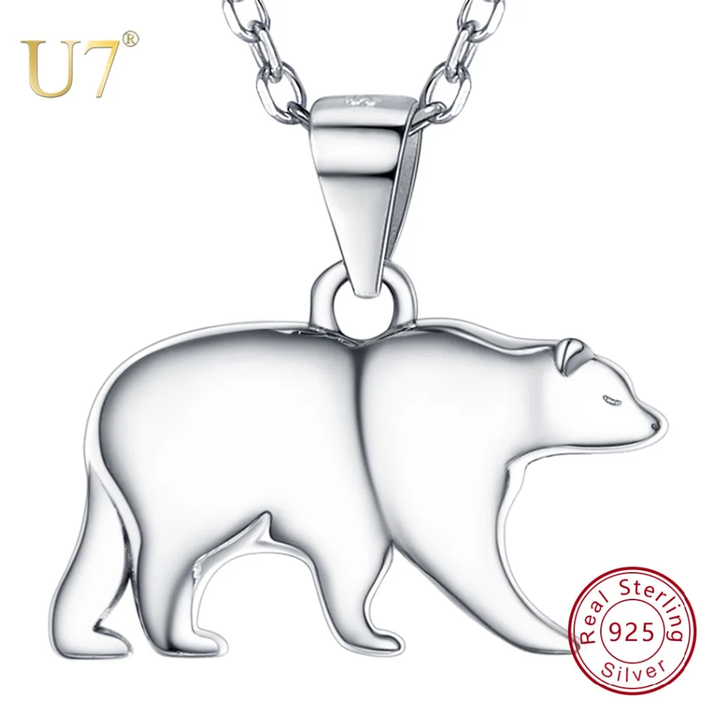 

U7 925 Sterling Silver Polar Bear Animal Pendant Necklace for Women Chokers Dainty Daily Jewelry Colliers Accessories