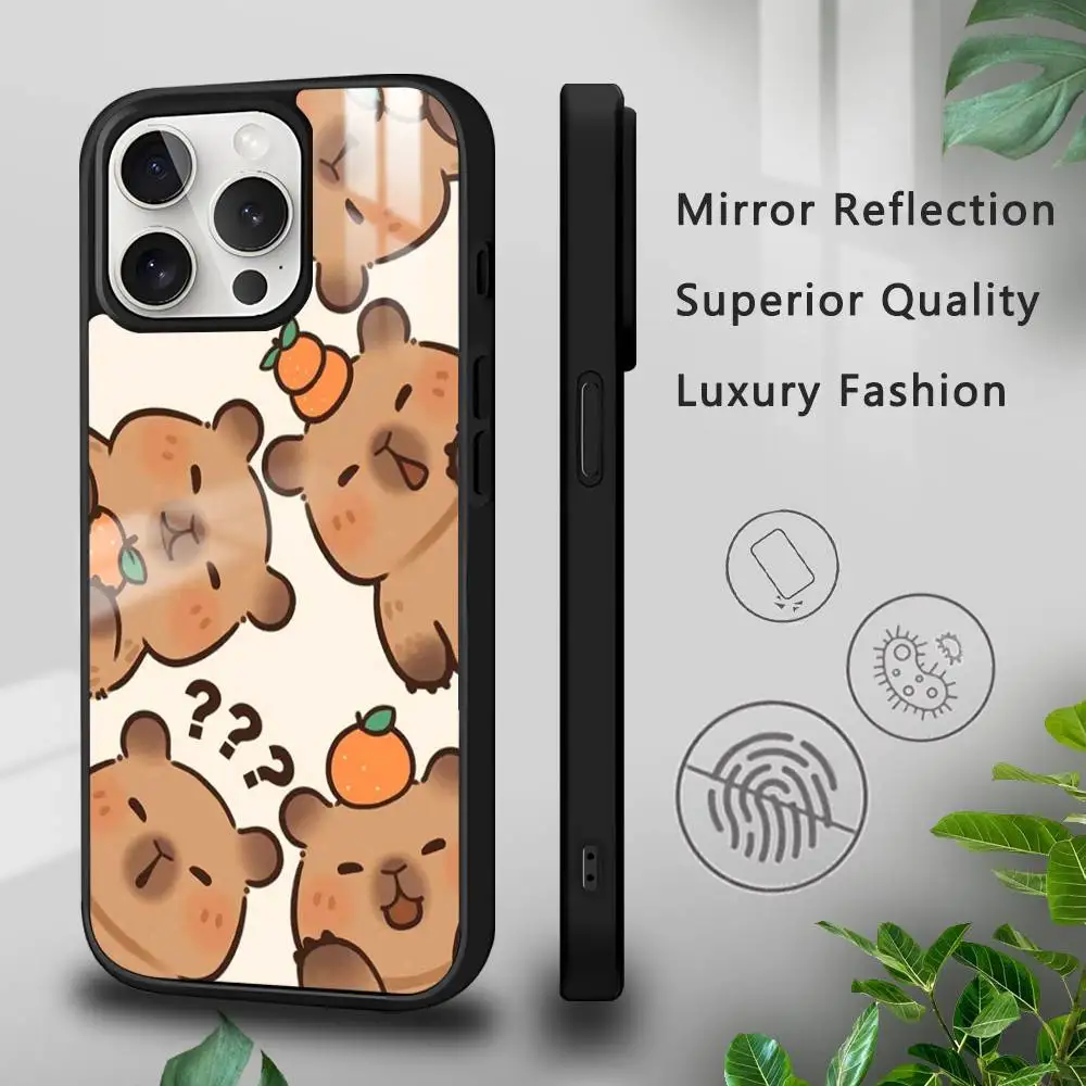 Moda bonito capivara caso de telefone para iphone 16 15 14 13 12 11 pro xs max mini plus celulares duro funda