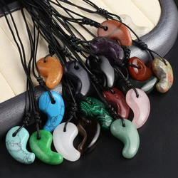 Natural Stone Comma Shape Pendant Necklace for Men Amulet Amethyst Tiger Eye Crystal Pendants Jewelry Women Necklaces Accessory