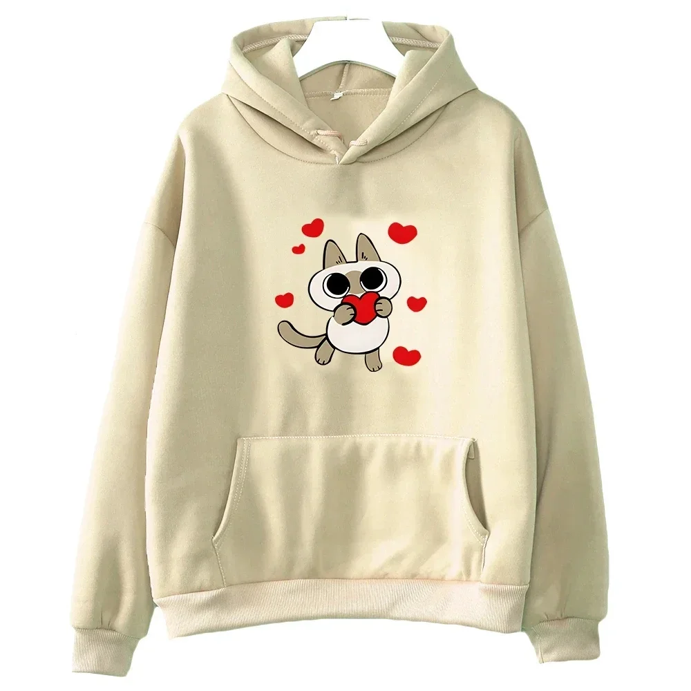 2024 Latest Siamese Cat World Center Nobeko Oversized Hoodie Cartoon Long-sleeved Sweatshirt Boys and Girls Fashion Cute