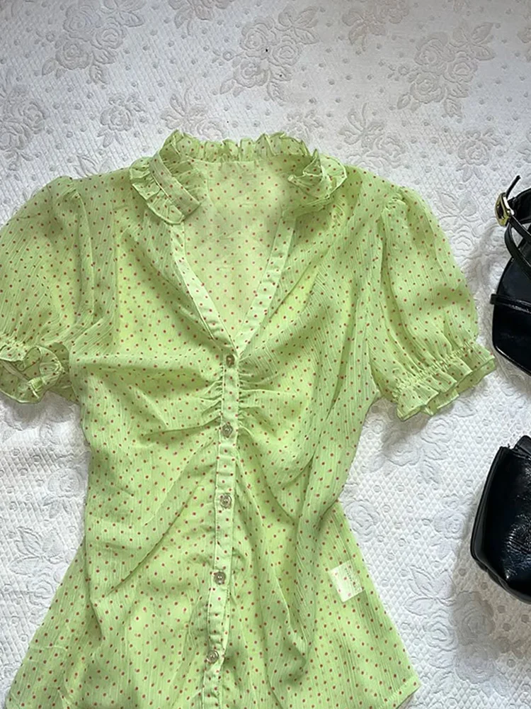 Original Faion een Polka Dot ort Sve irt f Sp Girl haut de gamme Sle été nouveauté polyvalent minceur Cott...