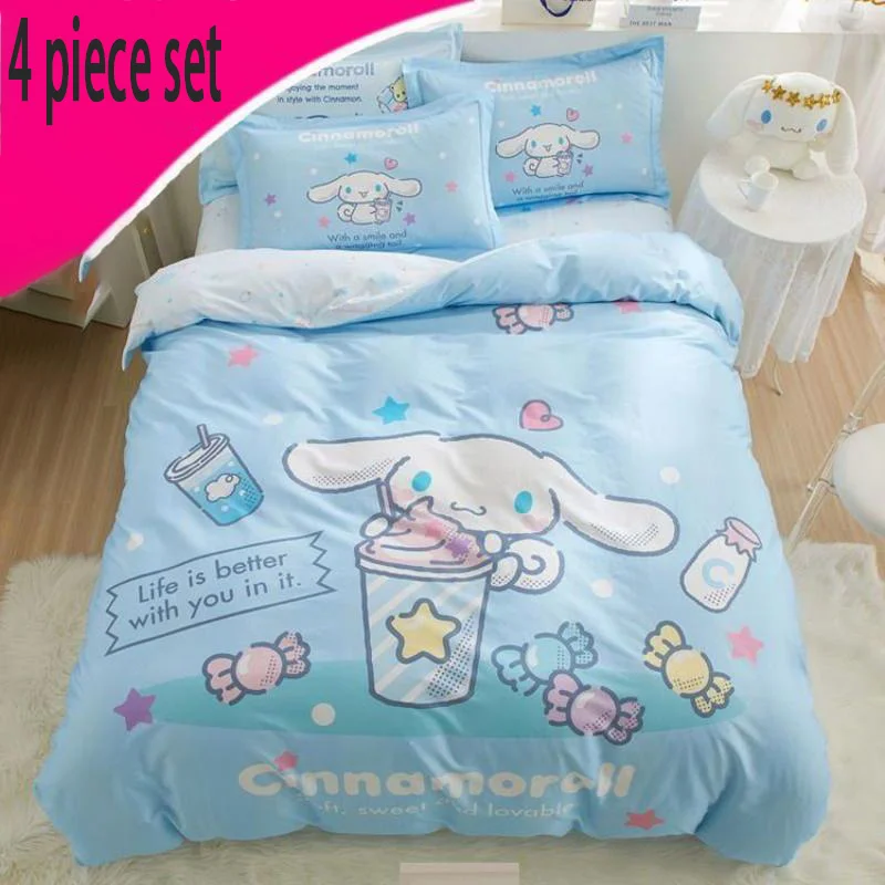 

Cinnamoroll Bed Sheet Set Kawaii Hello Kitty My Melody Printing Bedding Three Piece Set Anime Quilt Cover Pillowcase Multi Size