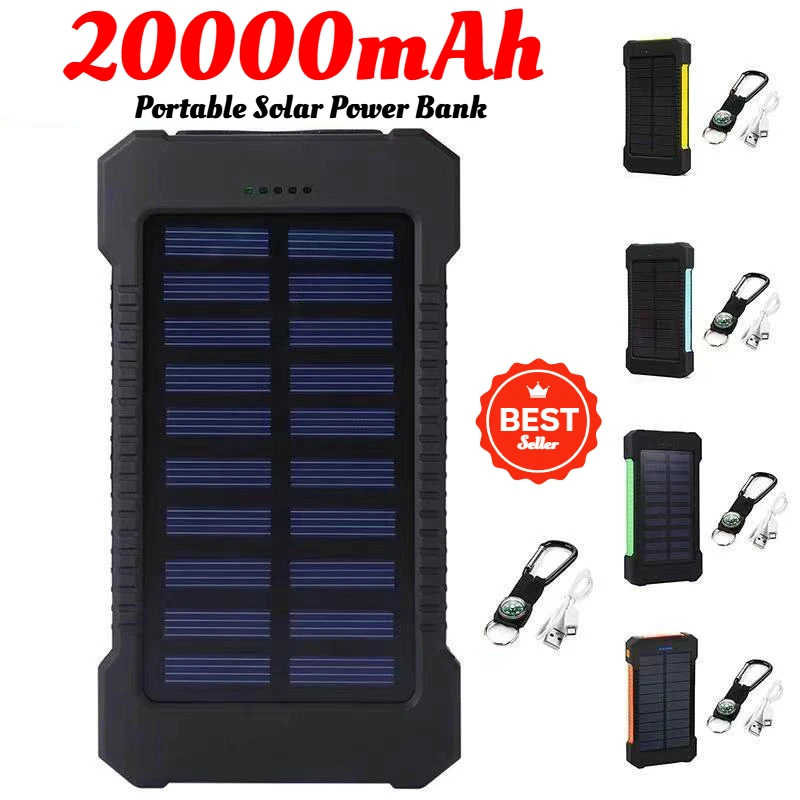 20000mAh Portable Solar Power Bank External Battery Fast Charging Waterproof Powerbank with SOS Flashlight Poverbank for Xiaomi