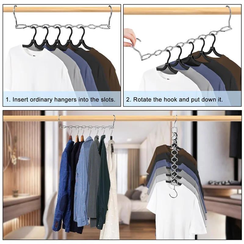 ABJI-6 Pack Heavy Duty Space-Saving Hangers, 30 Lbs Capacity Magic For Clothes Space Saver With 360° Swivel Hooks