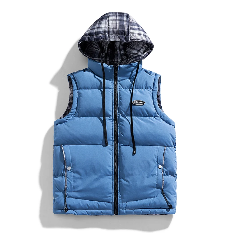 

Streetwear Trend Winter Warm Jacket Hat Detachable Sleeveless Warm Down Vest Hooded Lightweight Sleeveless Puffer Vest for Men