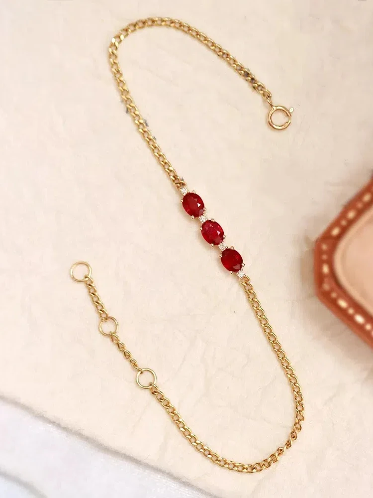 

S925 Sterling Silver Women's Bracelet Three Red Zirconia Cuban Bracelet Jewellery for Women Daily Wear Holiday Party Gifts