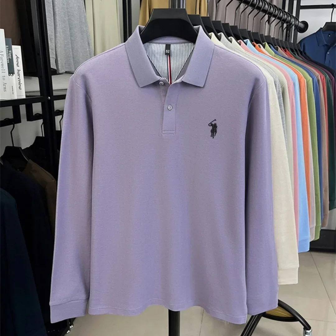 100 % reine Baumwolle, hochwertige Marke, Herren-Polohemd mit langen Ärmeln, Herbst-/Winterkollektion, modisches, luxuriöses Golfoberteil mit Stickerei, lässiges T-Shirt. – Detail 21