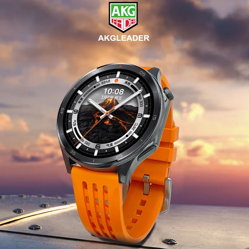 AKGLEADER perforated rubber pin buckle strap watch band for Oppo Watch X/X2 22mm for watch 4 Pro 22mm iWatch SE 46mm 42mm strap