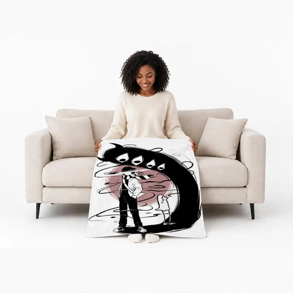 Dark Manga Goodnight Punpun Throw Custom Printed Flannel Fleece Blanket for Sofa Bed Office Travel & Camping