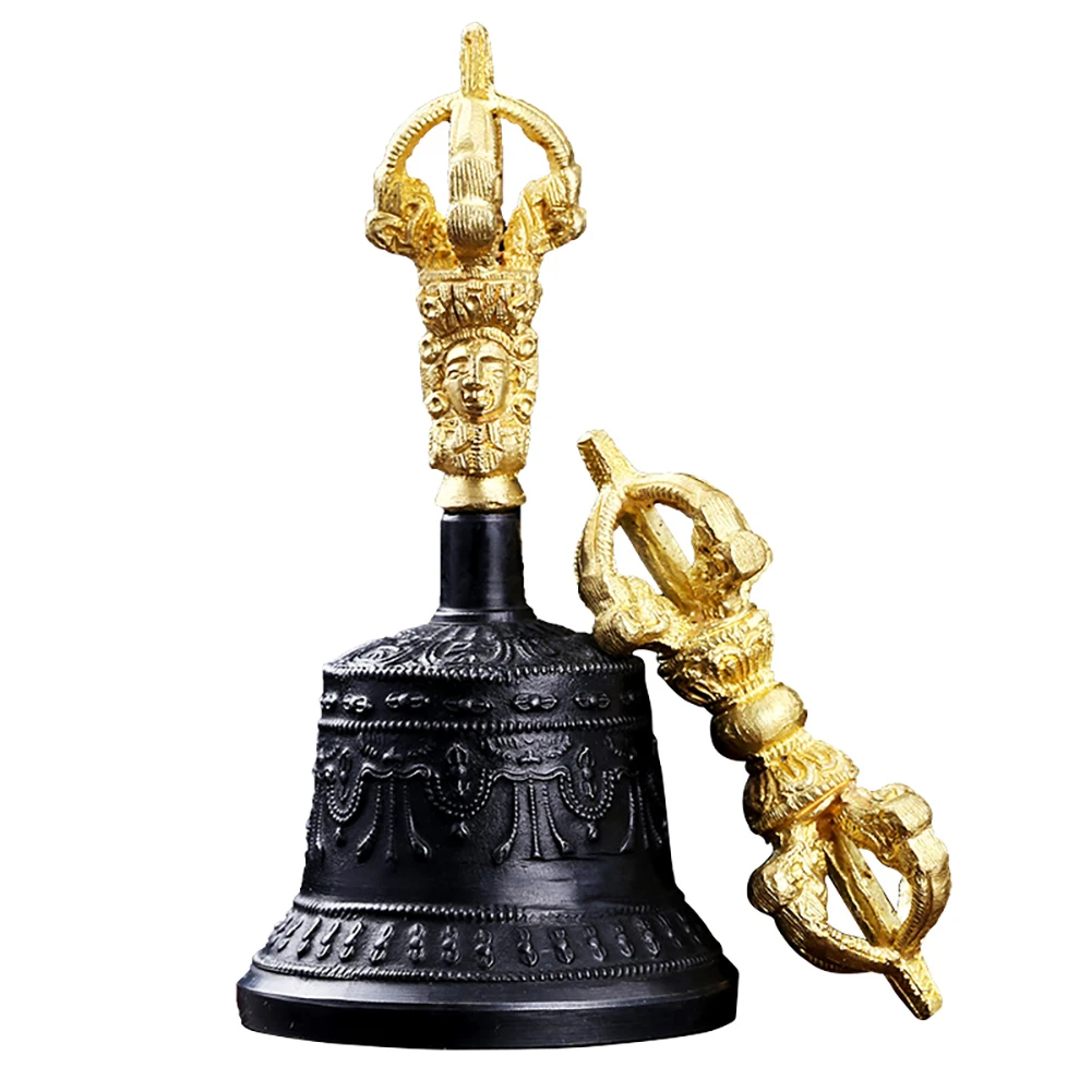 

12cm Tibetan Bells Chimes Handmade Buddhist Brass Meditation Bell Dorje Vajra Vintage Antique Hand Bell Tibetan Instruments Gift