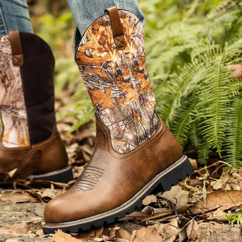 Bottes de cowboy à enfiler pour hommes, processus de broderie, bottes de chevalier vintage, bottes de moto de neige, créateur de mode, grande taille 38-48