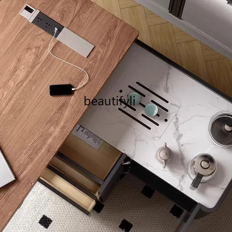 yj21 Walnut solid wood desk designer large board Nordic desk light luxury high sense