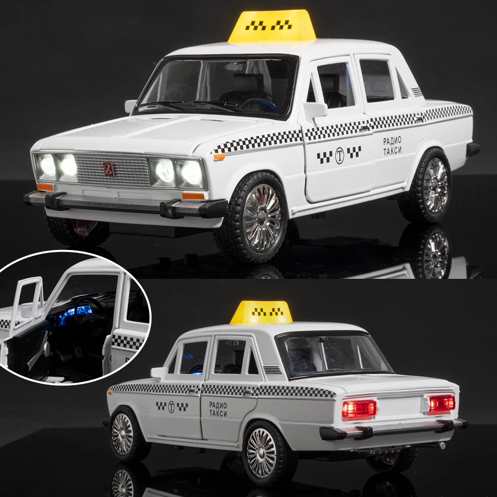 1:18 LADA 2106 TAXI Alloy Car Model Sound and Light Pull Back Children\'s Toy Collectibles Birthday gift