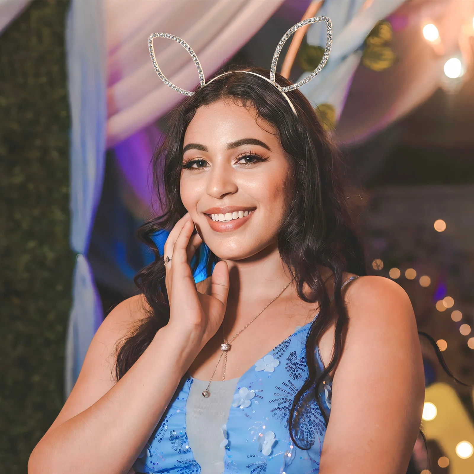 

2pcs Metal Rhinestone Headband Inlaid Sparkling Lightweight Party Wedding Cosplay Accessories Rabbit Ears Headpiece For Women