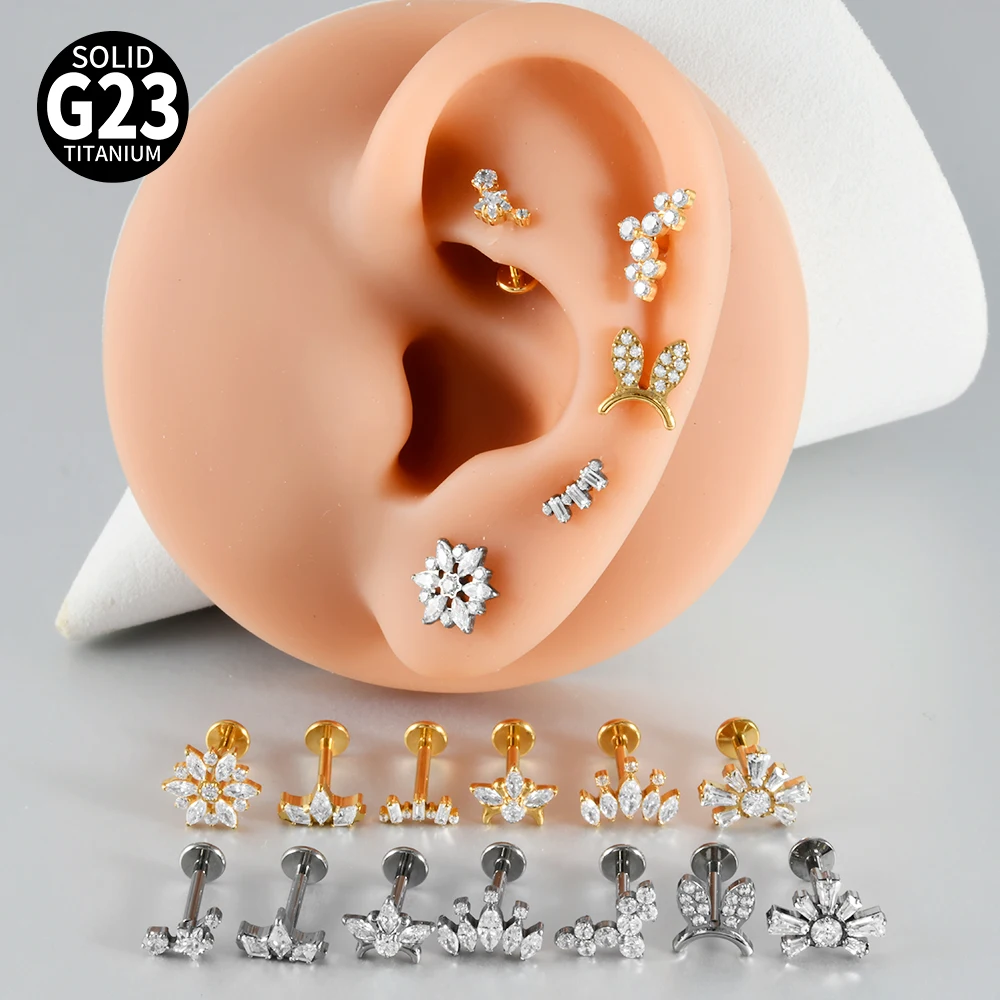 16G Cz Crown Pure Titanium Lip Studs