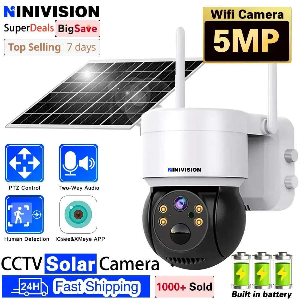 

Solar PTZ IP Camera Wifi Surveillance Outdoor 5MP HD 360 Wireless Low Power Battery Cctv Security Protection Ip Cameras ICsee