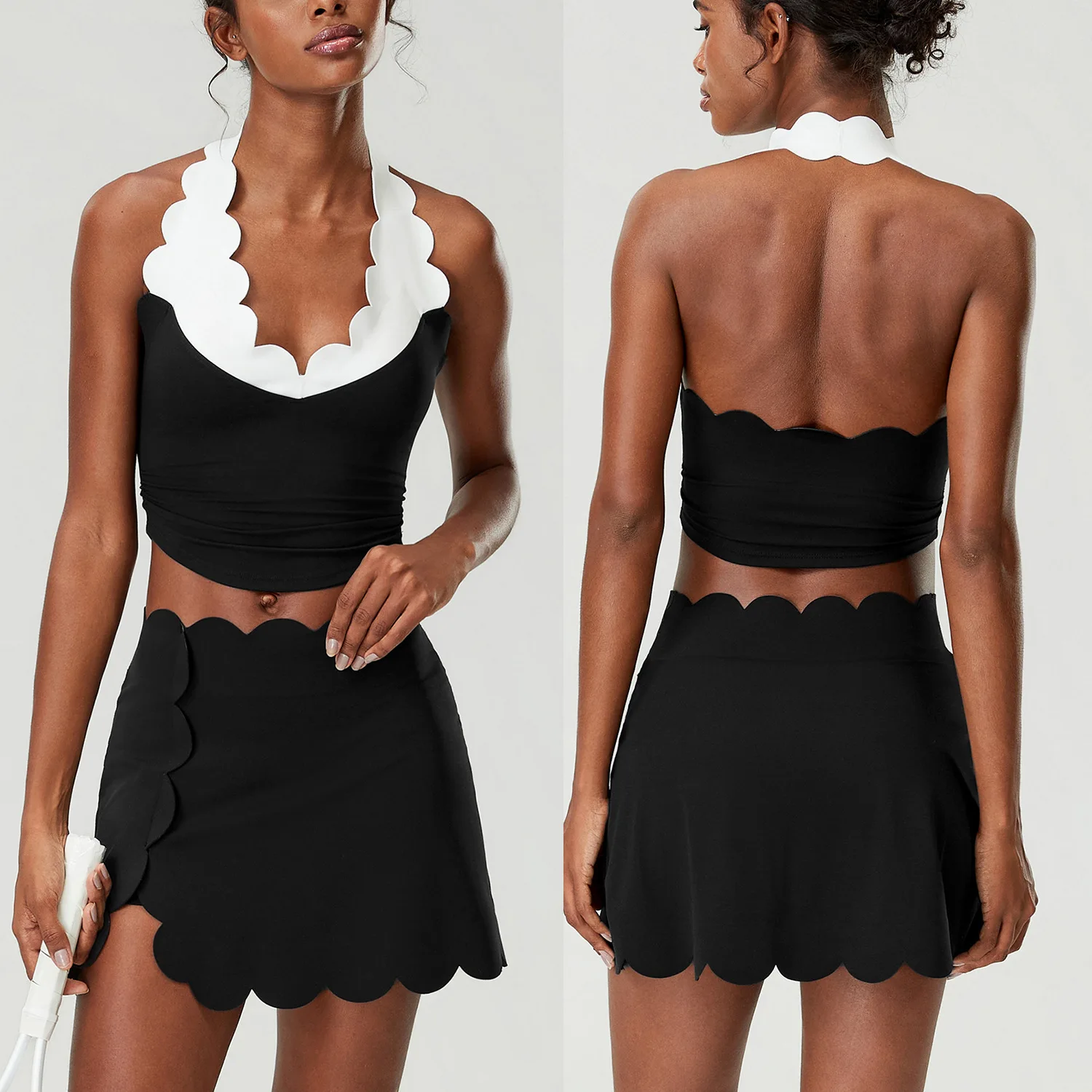 women-small-wave-tennis-two-piece-set-halter-scallop-crop-top-skirt-elastic-plus-size-sportswear-badminton-gym-fitness-training