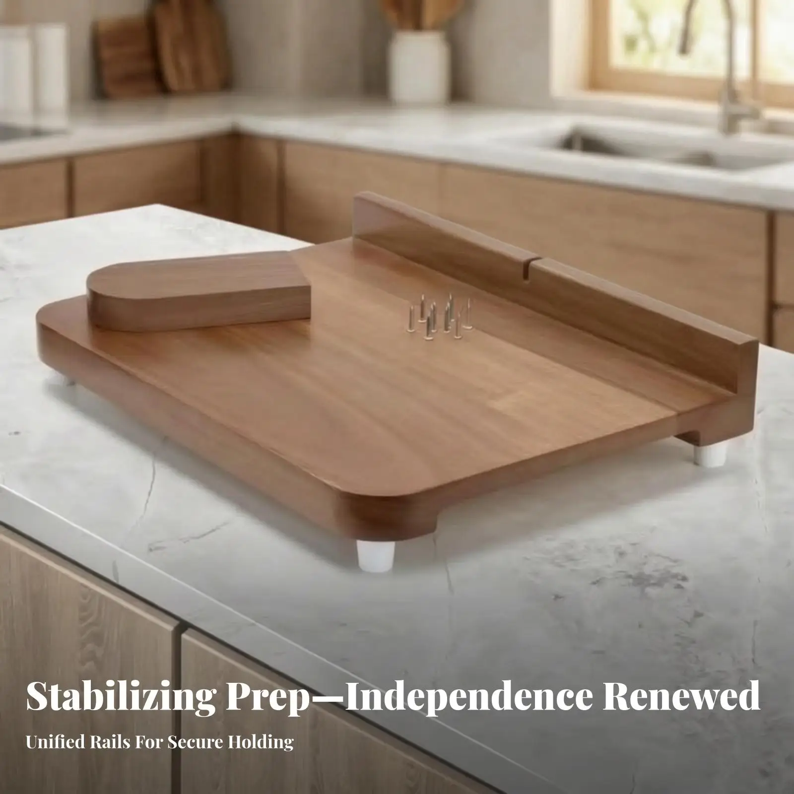 Acacia Wood Slicing Board with Middle Metal Pins and Edge Stop for Effortless Cutting Kitchen Chopping Board
