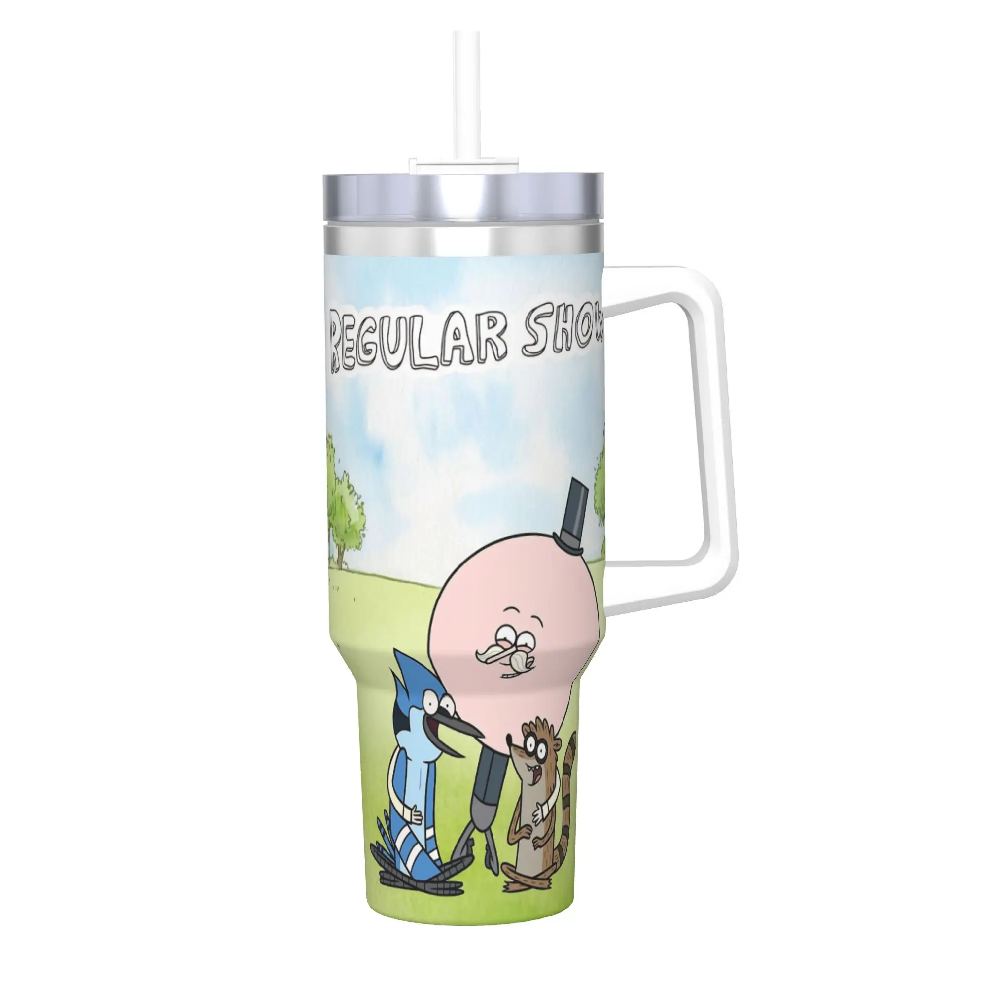 Regulars Show Cartoon Character 40oz Tumbler Stainless Steel Double Wall Vacuum Insulated  Mug Cups With Straw