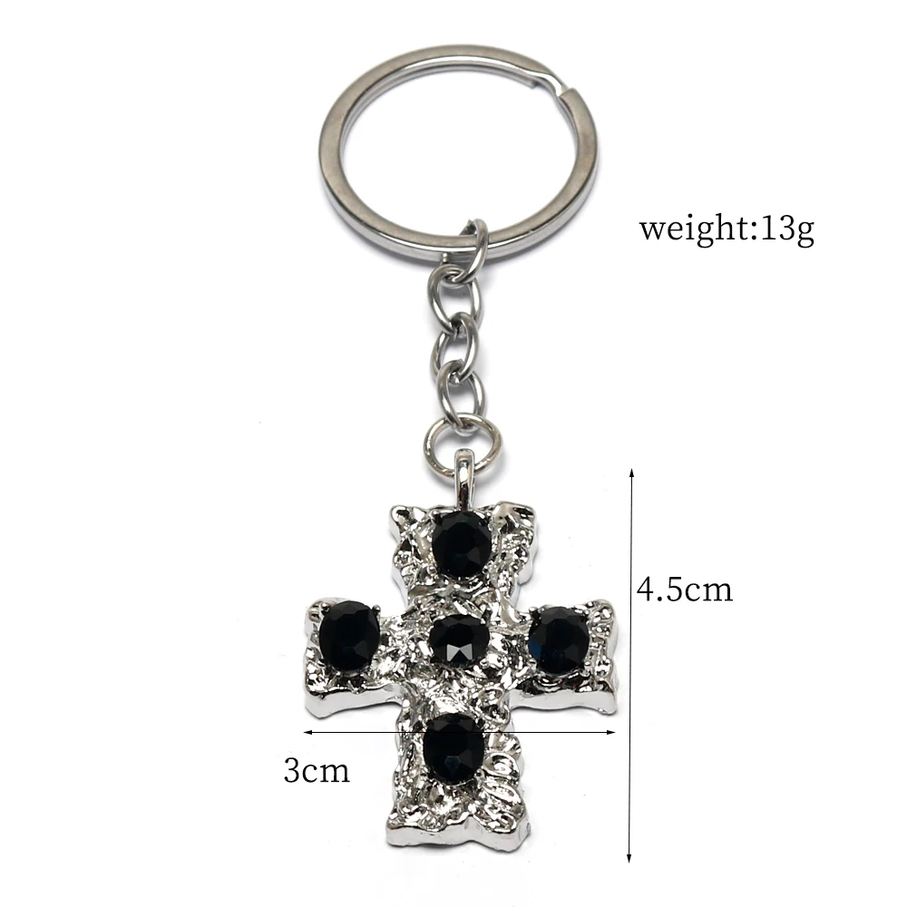 Fashion Geometric Cross Pendant Necklace Black White Rhinestone Inlaid Cross Metal Jewelry Friend Accessories