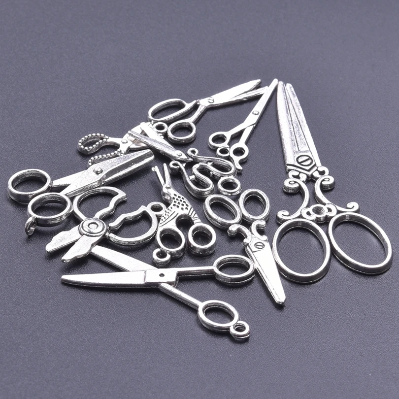 Wholesale Mix Scissors Charms For Jewelry Making Supplies Metal Sewing Tools Pendant Silver Color DIY Materials To Make Keychain