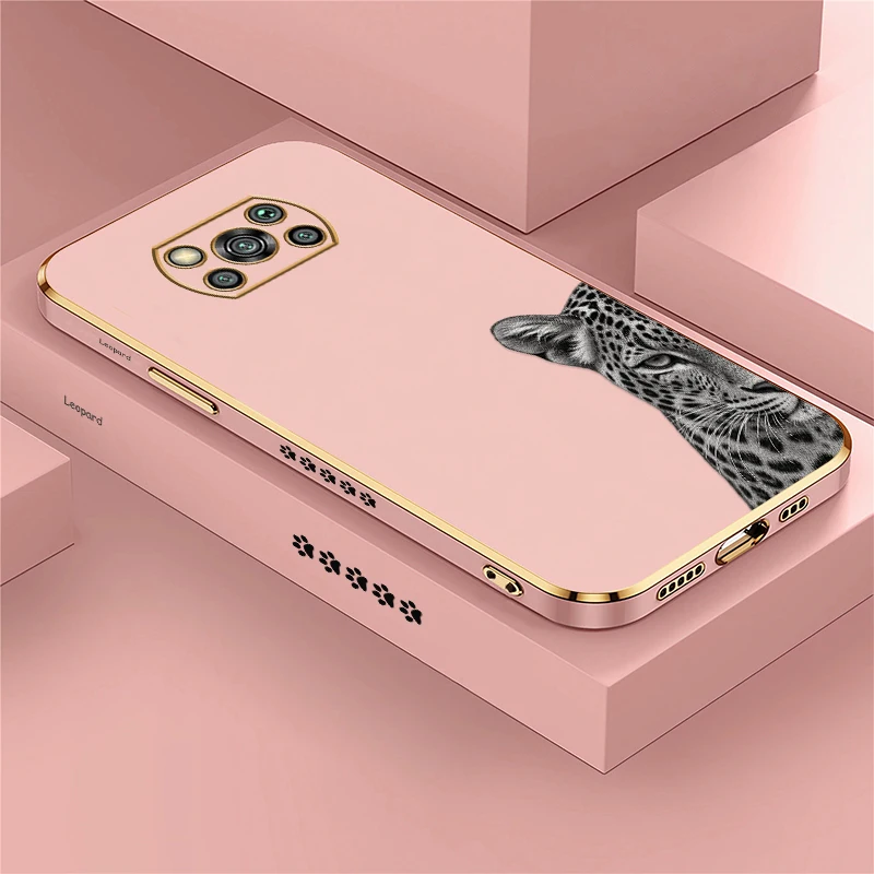 Black Leopard Pattern Phone Case For Poco F8 ultra F5 X5 X4 X3 GT NFC X2 M5 M4 M3 Pro M2 C31 Plating TPU Lens Protect Cases Etui