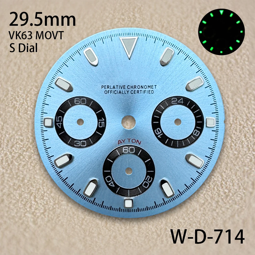 29.5mm S Logo Panda DTN Dial Fit VK63 Movement Green Luminous High Quality Watch Modification Accessories