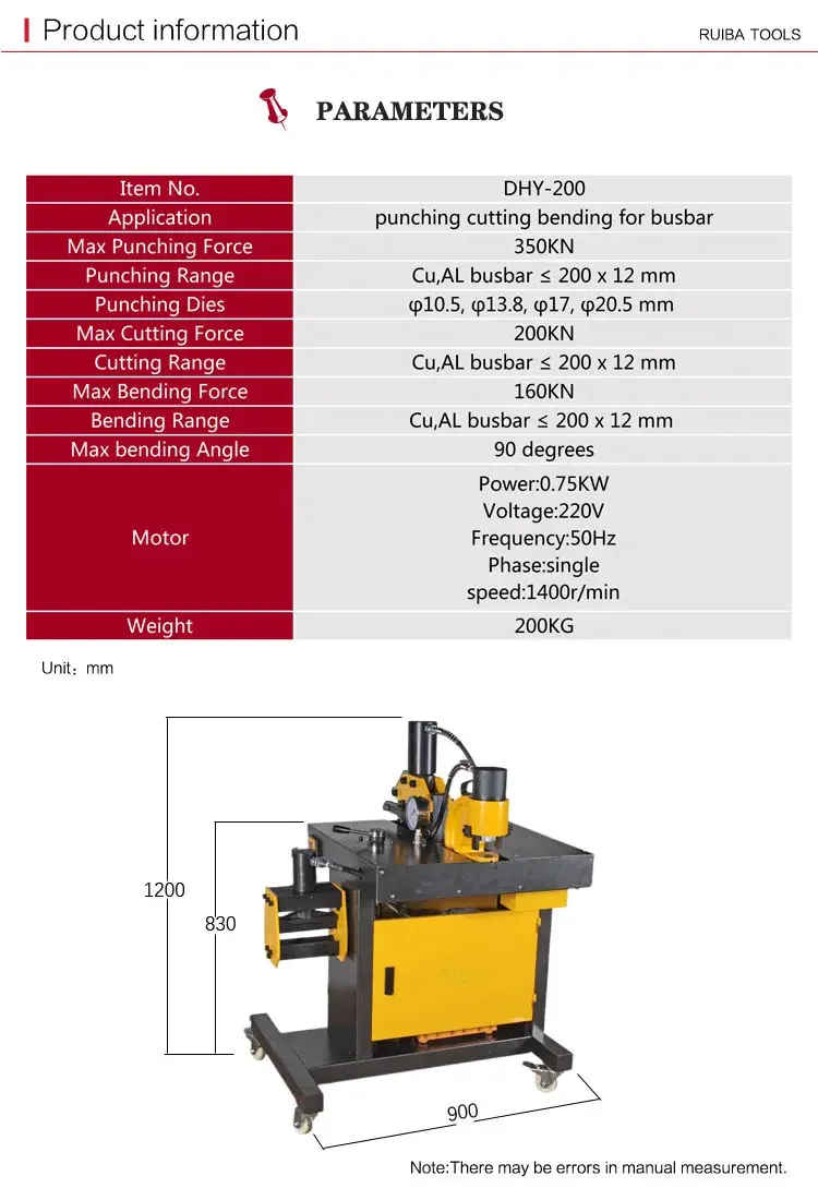 DHY-200 max 200x12mm hole punching cutting bending 3 in 1 processing copper hydraulic busbar cutter bending process machine