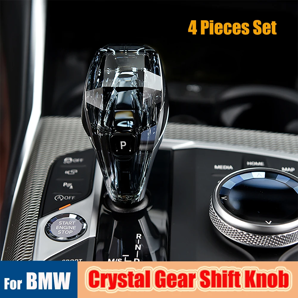 

For BMW 1 2 3 4 5 6 7 Series X5 F15 G30 G38 Z4 G29 X3 F25 F12 Crystal Gear Shift Knob 4-pieces set Handle Gear Lever Stick Head