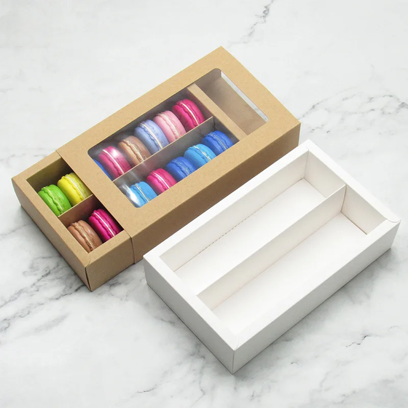 

10pcs Large Macaron Cake Box White Kraft Paper Gift Boxes With Clear Window Wedding Christmas Party Gift Candy Packaging Boxes