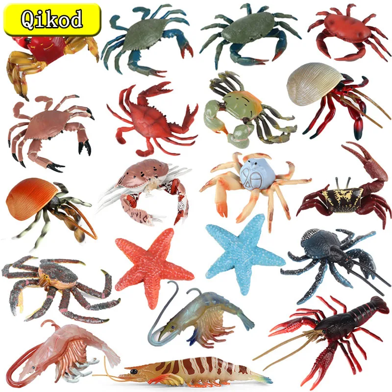 จำลองใหม่ Ocean Marine Figurines สัตว์ปูปลาดาวกุ้งก้ามกราม Hermit Crab กุ้งตุ๊กตาขยับแขนขาได้คอลเลกชันของเล่นเด็ก