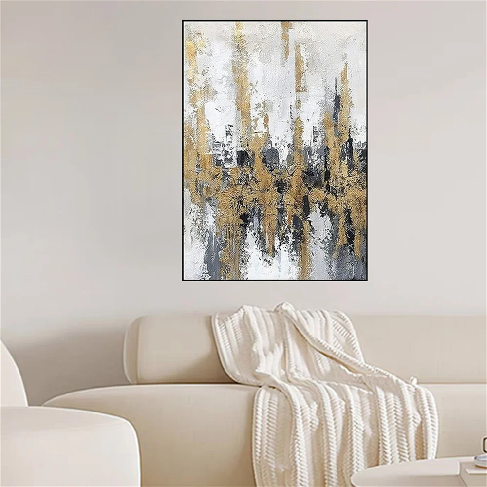

Large Modern Abstract Oil Painting Decor Living Room Handmade Green Gold Grey Texture Canvas Poster Cuadros Pendant Wall Art