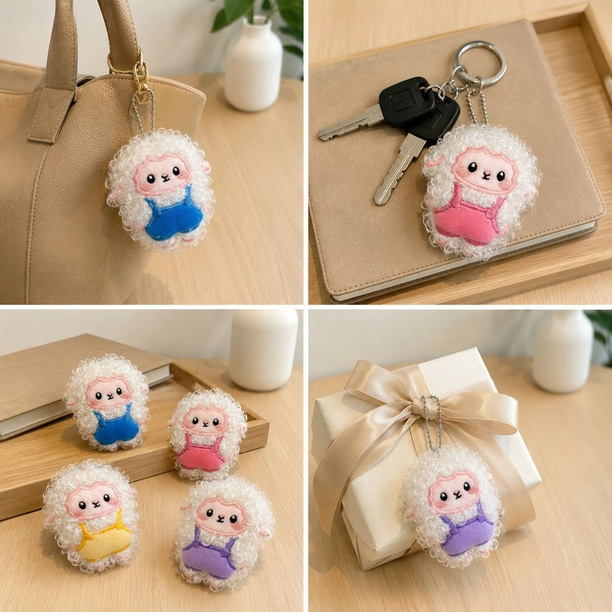 Cute Fluffy Sheep Plush Keychains Soft Curly Fur Multiple Colors Perfect For Backpack Decoration Gifts For Kids And Friend