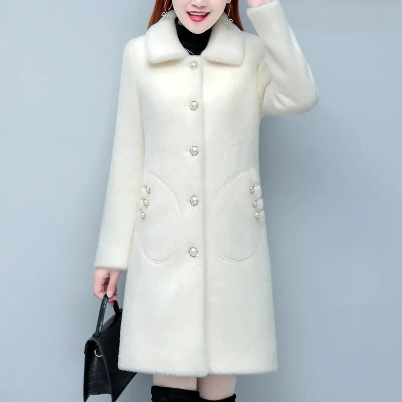 Mink Fleece Coat Women\'s Autumn Winter New Imitation Gold Mink Temperament Thicken Wool Jacket Female Slim Warm Parker Coats