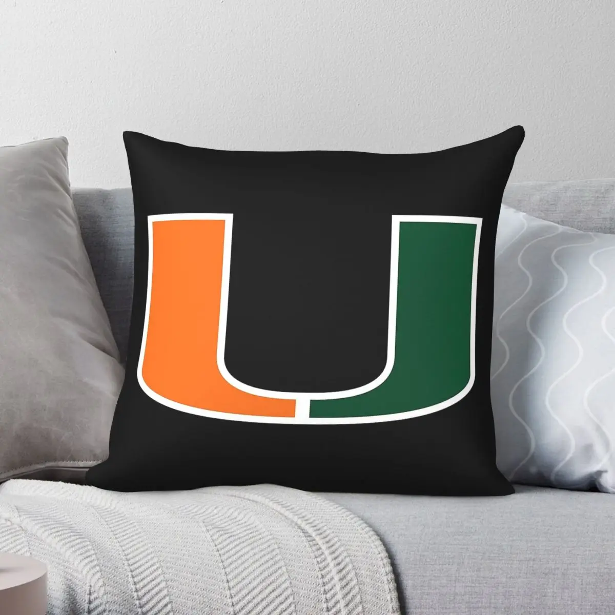 University Of Miami Square Pillowcase Polyester Linen Velvet Pattern Zip Decor Throw Pillow Case Home Cushion Cover 18