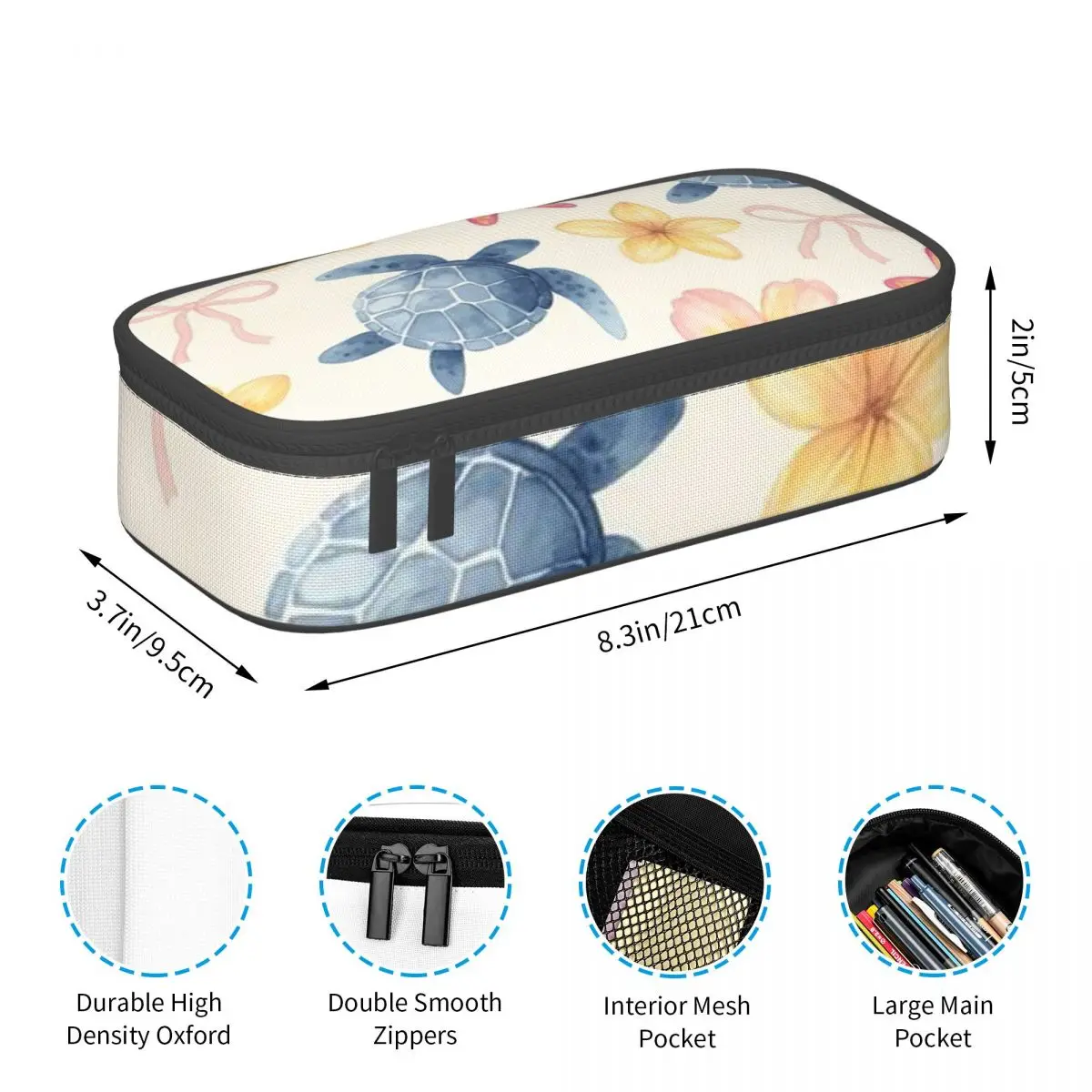 Tropical Flowers Turtles Starfish And Bows Pencil Case for Kids Gifts Pen Box Pencil Bag Stationery Supplies Pen Holder Bag