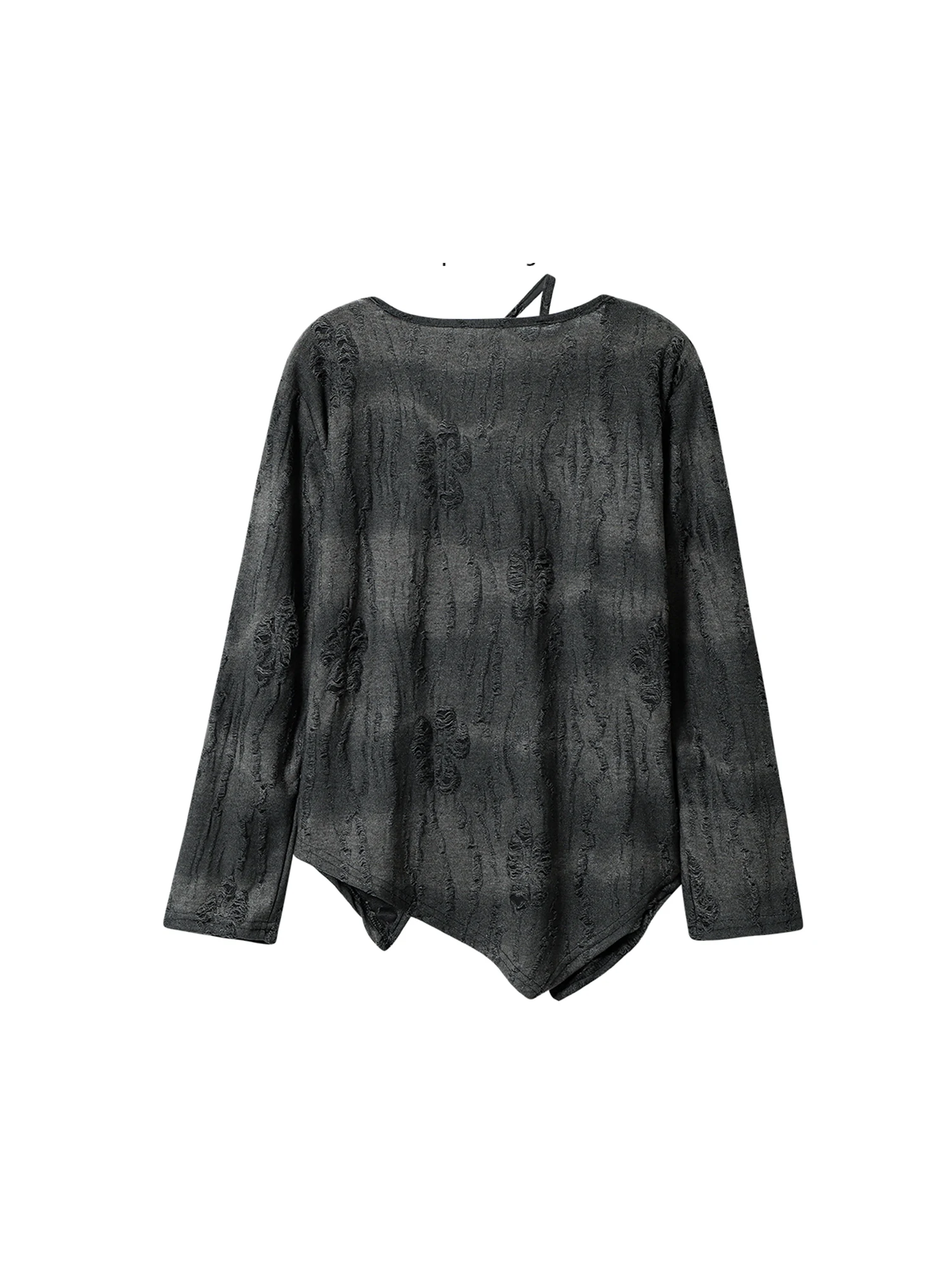 تي شيرت نسائي رمادي Y2k Gyaru تي شيرت عتيق جمالي Harajuku تي شيرت بأكمام طويلة غير متماثل ممزق تي شيرت 2000s ملابس الخريف