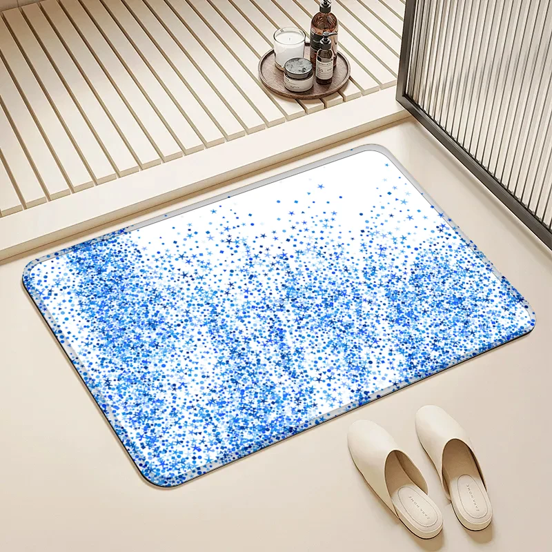 

White & Blue Glitter Flannel Doormat Non-Slip Absorbent Soft Floor Mat for Entryway Bathroom Kitchen Home Decor