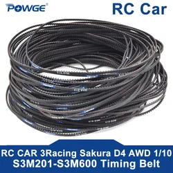 POWGE WRC Car Racing Sakura D4 D3 S3M-255/351/411/447/507/510/513/516/519/522/540/552/750mm Front Timing Belt Drift Racing car
