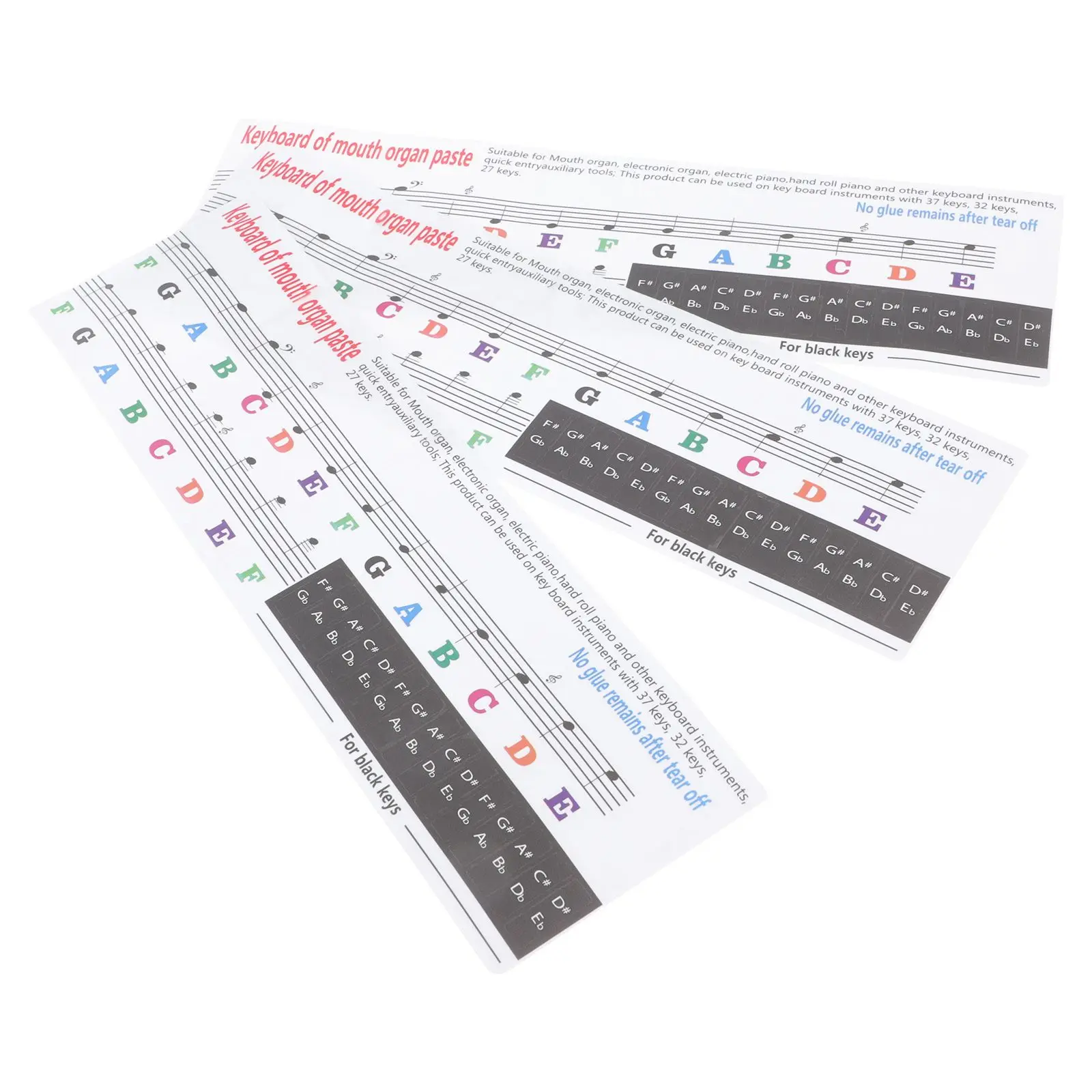 3-teilige Melodica-Tastaturaufkleber, einfache Übungsaufkleber, Mundharmonika, Anfängerhilfen, klare Schrift, langlebig, selbstklebend, glatte Oberfläche