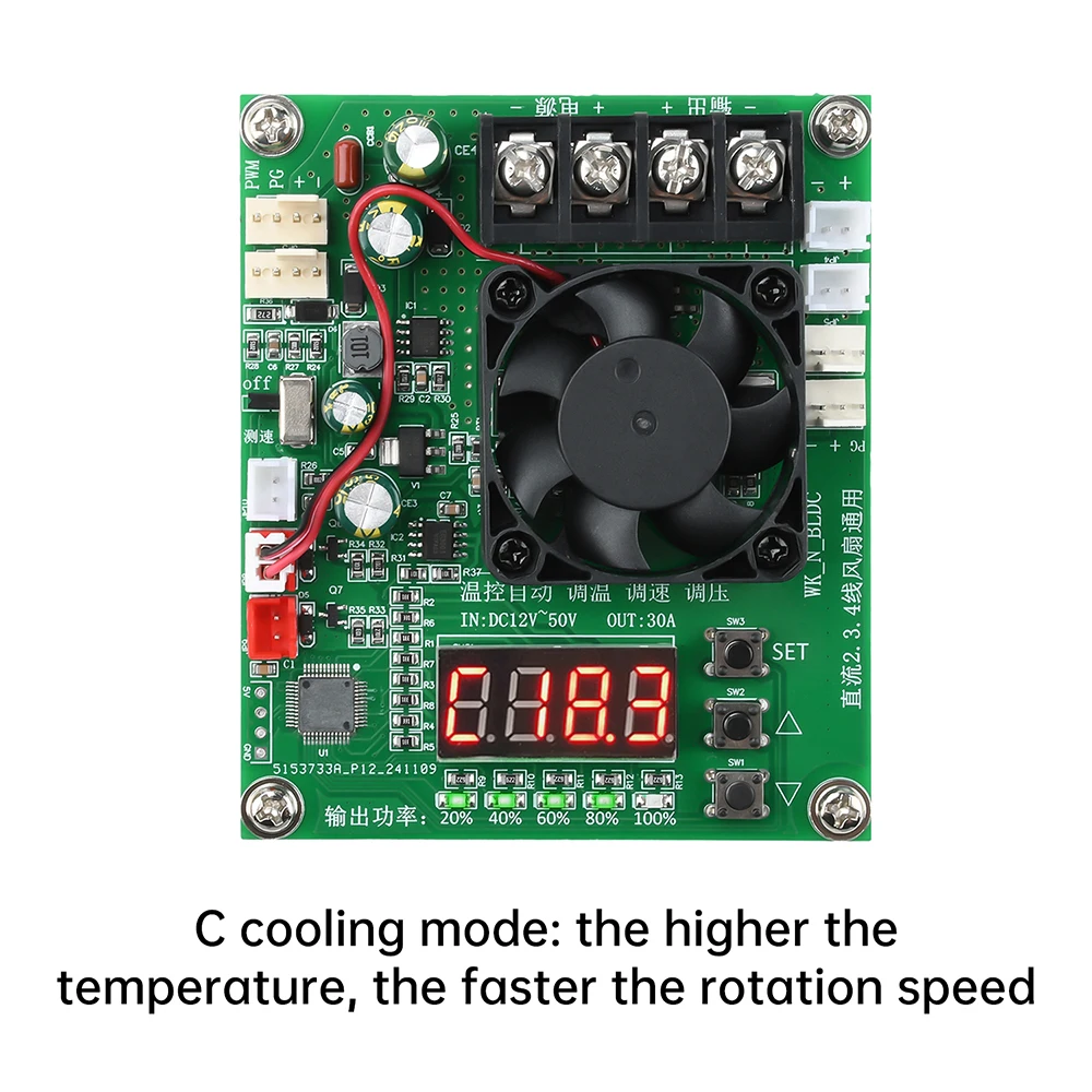 Universeller PWM-Temperaturregler mit Drehzahlregelung DC 12-50V 30A 2-Draht 3-Draht 4-Draht Lüftermodul mit Drehzahlanzeige für Hardware – Detail 5