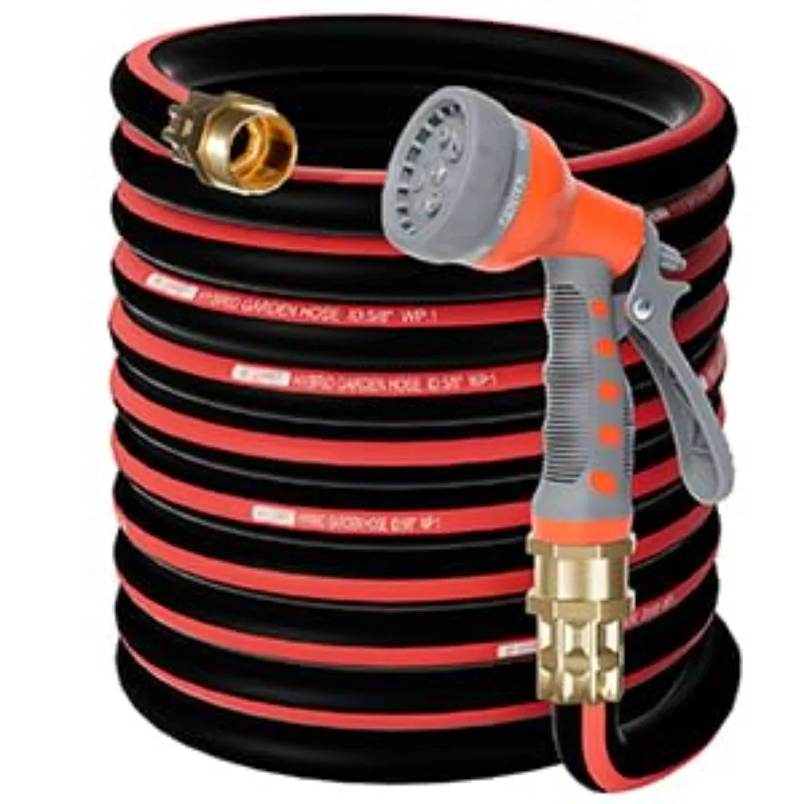 

Kink Free Garden Hose 5/8 in x Flexible Rubber Water Hose with 100 Solid Brass Fittings Male/Female 3/4 inch for Outdoor Lawn Y