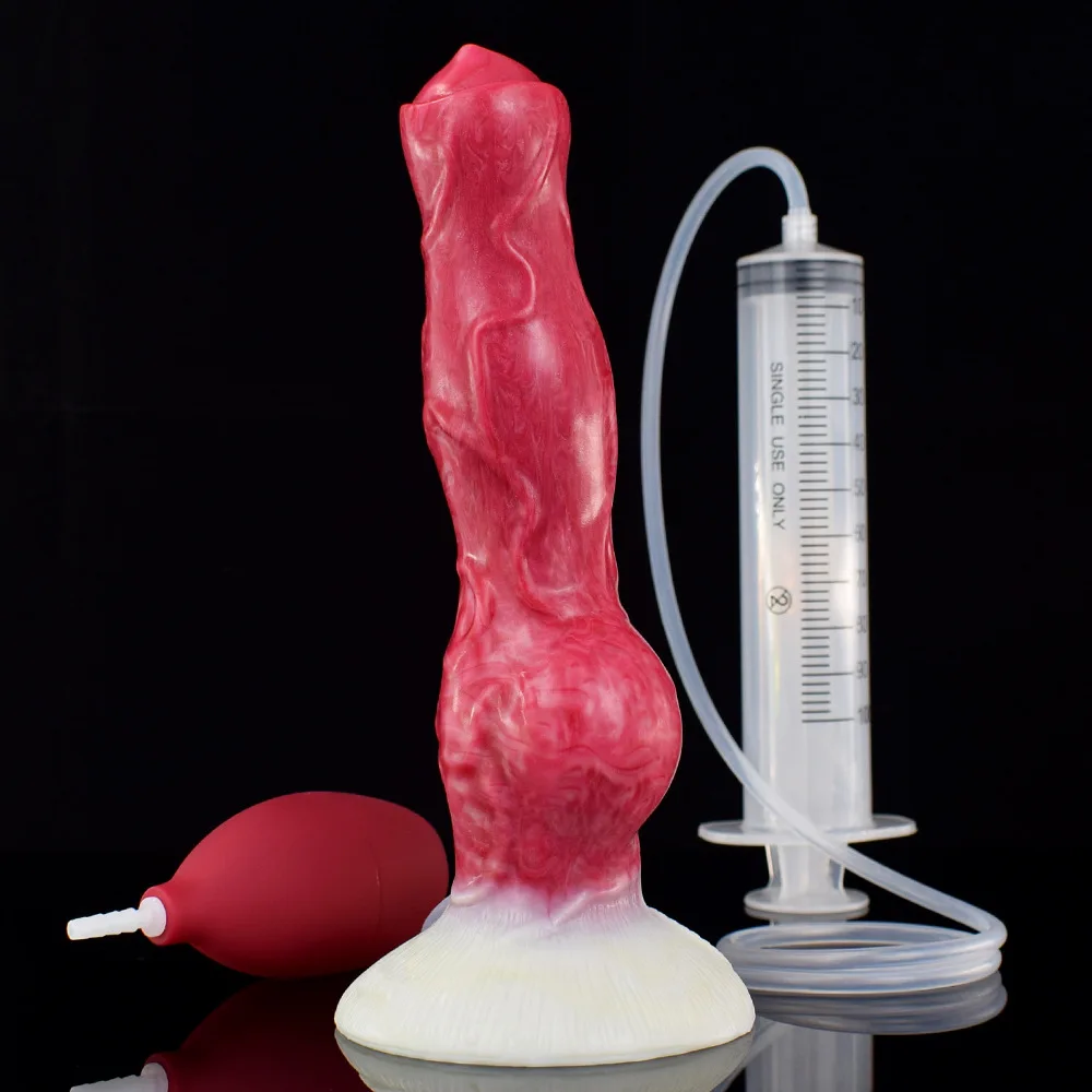 Realistic Dog Penis Dildo with Suction Cup for Hands-Free Fun Anal Dildo with Water Injection Function for Extra Stimulation