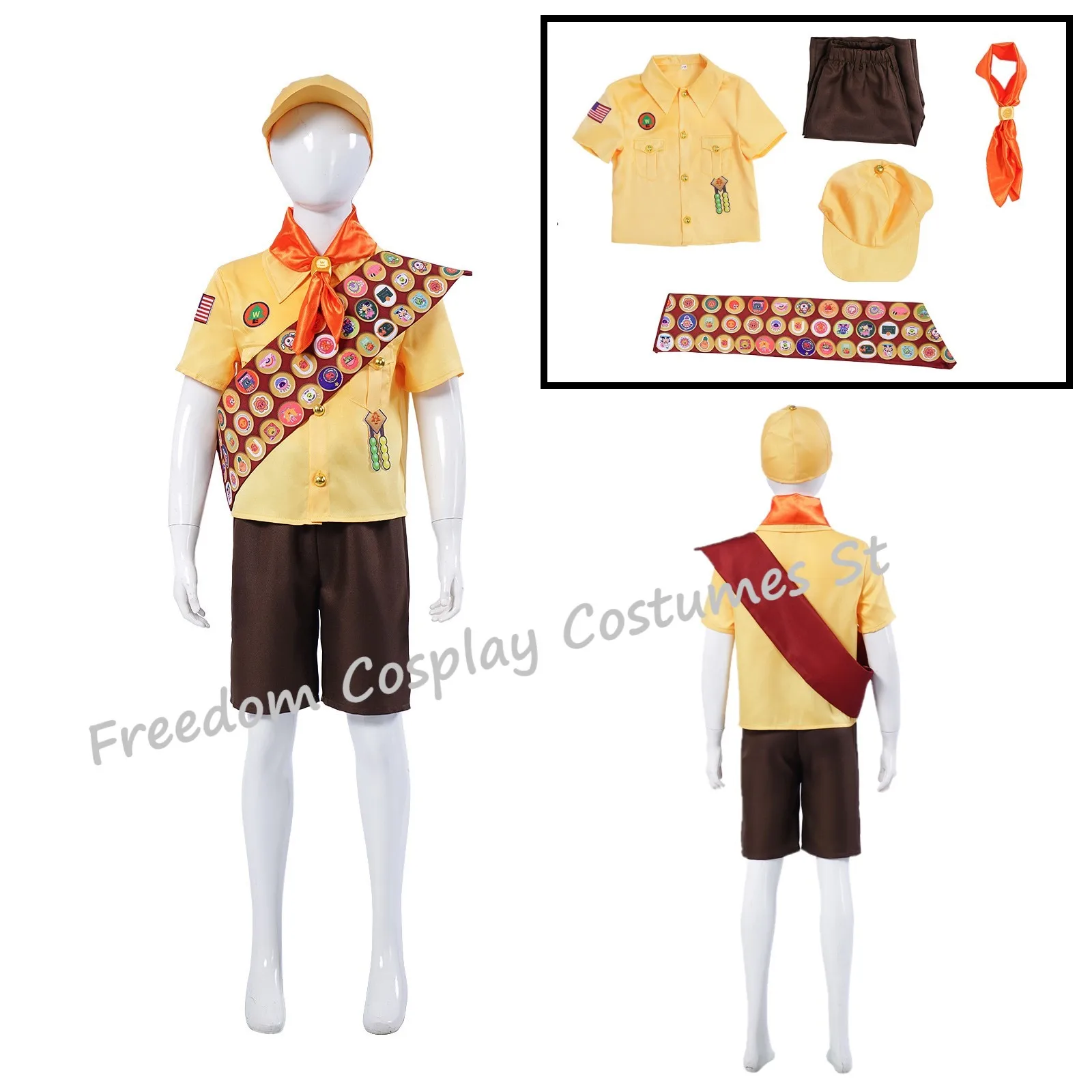 

Kids Wilderness Explorer Costume UP Russell Shirt Shorts and hat, Child's Family Shirts Up Russell Wilderness Explorer Balloons