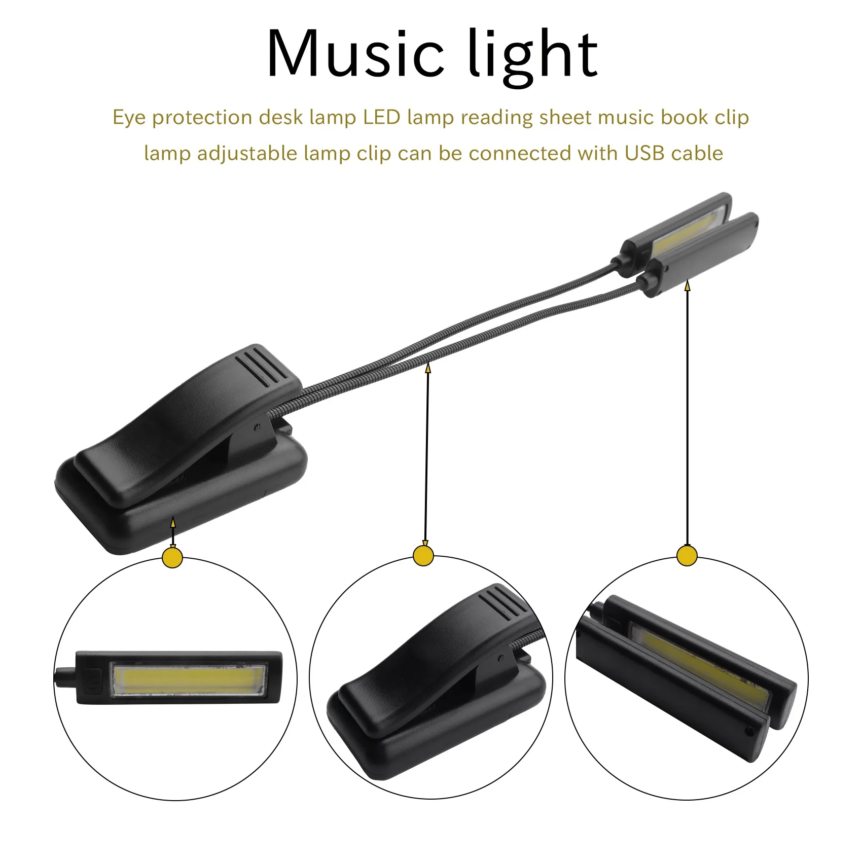 A56X Music Stand Light Clip On LED Lamp - No Flicker, Fully Adjustable, 6 Levels Of Brightness - Also For Book Reading, Orchestr